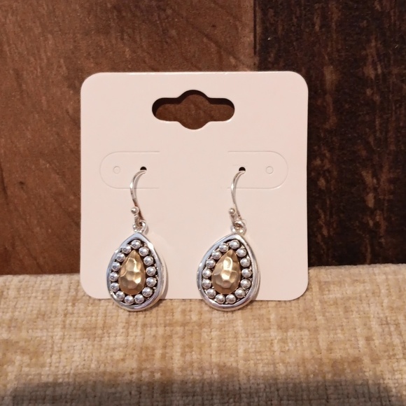 Silver Gold Tone French Wire Tear Drop Earrings - Picture 7 of 7